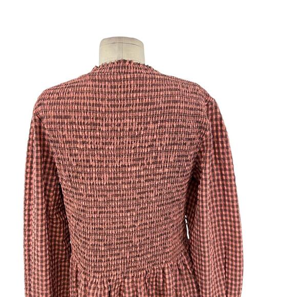 Scotch & Soda Smocked Seersucker Plaid Midi Dress Coral Pink‎ Size XL - Picture 10 of 15
